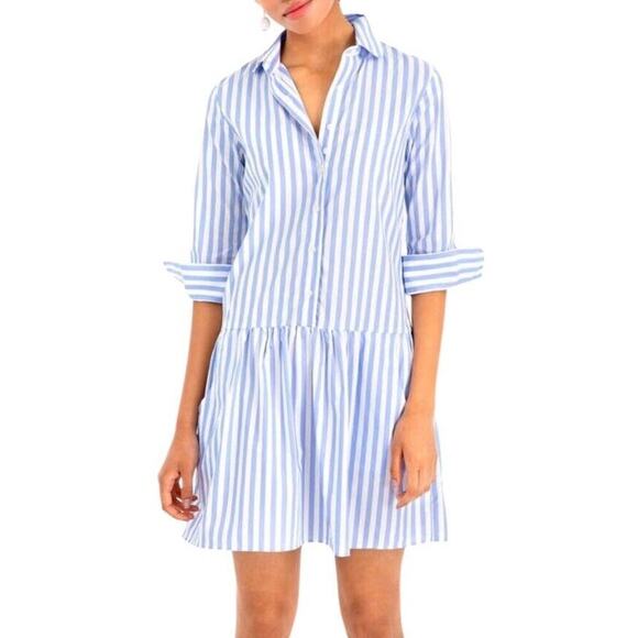 Tuckernuck The Shirt by Rochelle Behrens L Drop Waist Shirt Dress Striped Blue - Picture 3 of 16